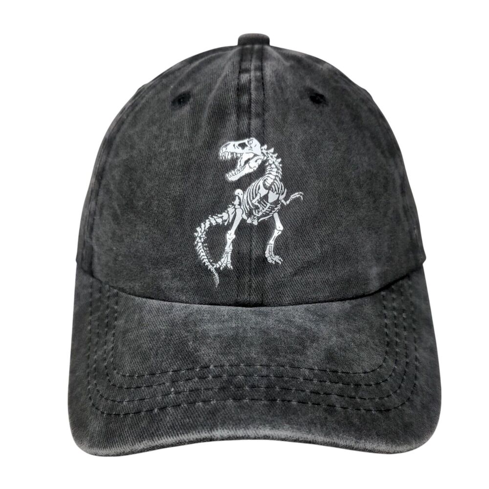 Skull Dinosaur Slideback Hat Gray OSFA Adjustable Vented Holes 6 Panel Waldeal